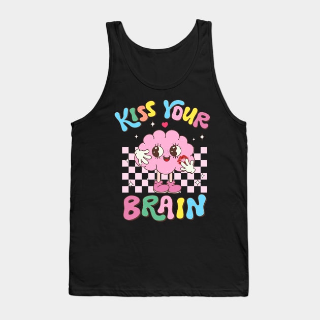 Kiss Your Brain Retro Valentines Day Teacher Squad Kid Tank Top by jadolomadolo